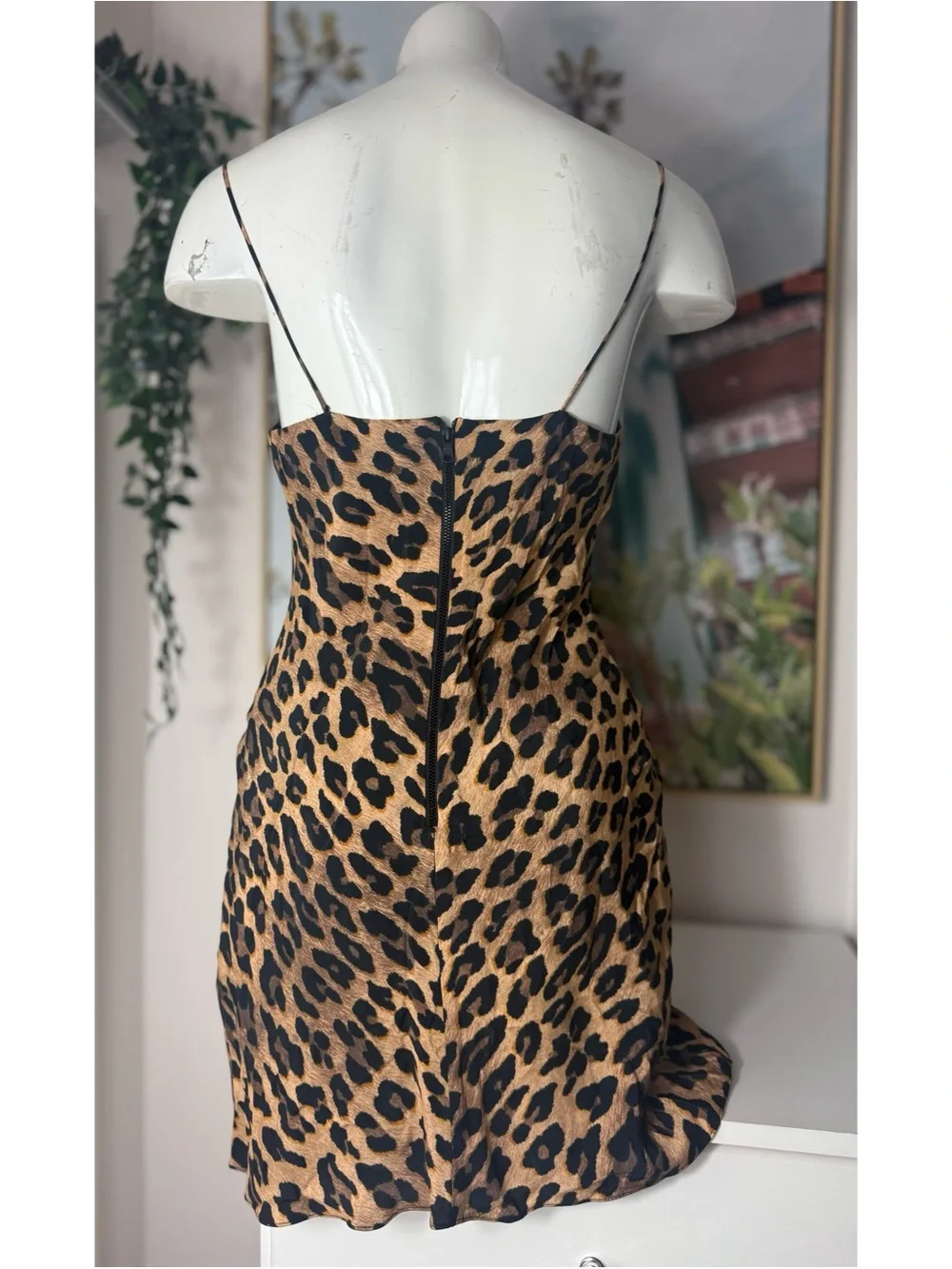 Alice + Olivia Harmony Leopard Print Slip Mini Dress Tan Size 4 Small Draped - Picture 12 of 12